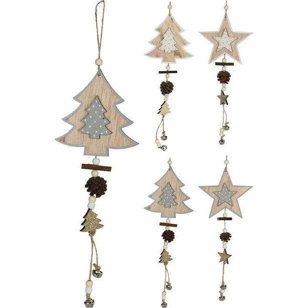 závěs HVĚZDA/STROM 12cm, dřevo, dek.