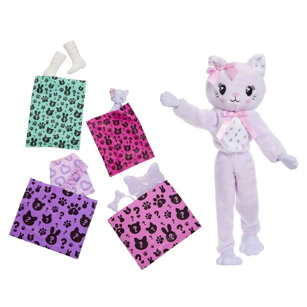Barbie CUTIE REVEAL Barbie sladké mašle - fialové kotě