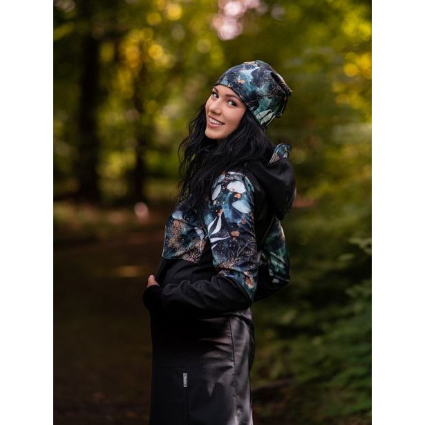 Unuo, Dámský softshellový kabát s fleecem, Černá, Listy a větvičky