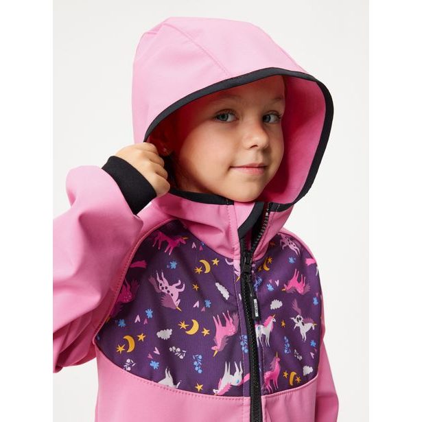 Unuo Dětská softshellová bunda s fleecem Basic, Růžová, Jednorožci