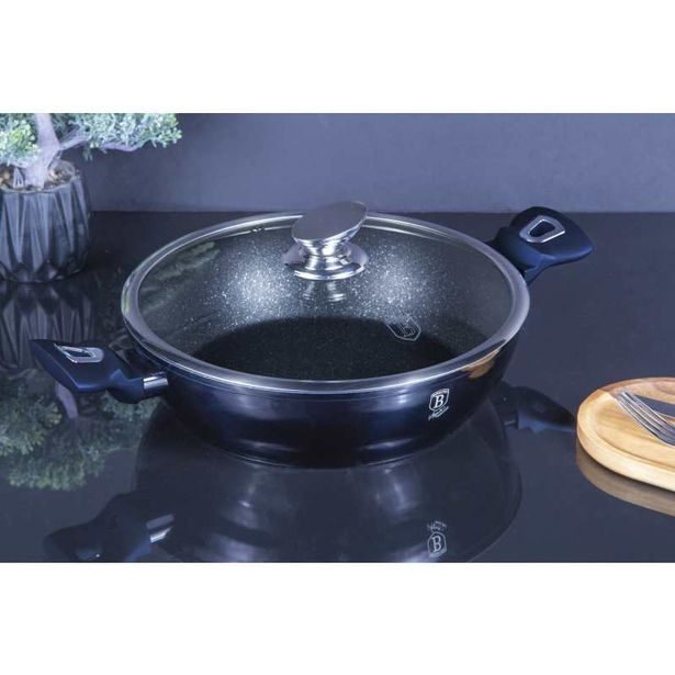 BERLINGERHAUS Pekáč kulatý s mramorovým povrchem a poklicí 28 cm Aquamarine Metallic Line BH-1877