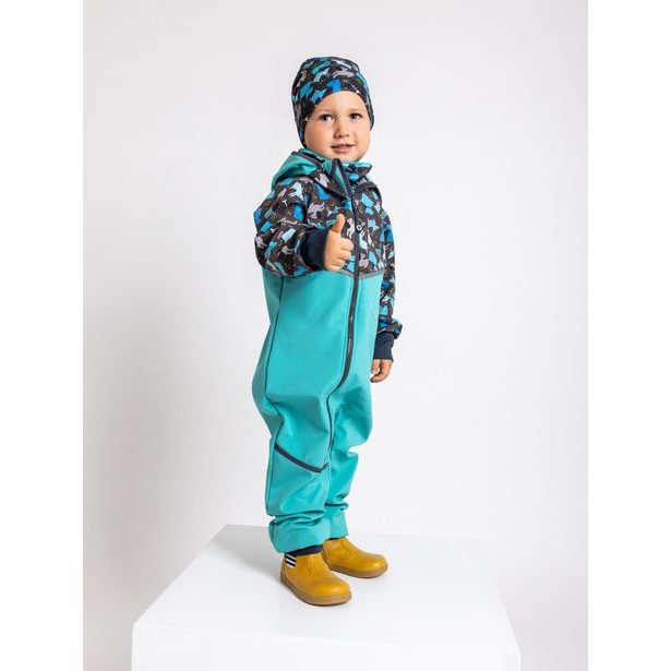 Unuo, Batolecí softshellová kombinéza s fleecem Mini, Sv. Smaragdová, Pejsci