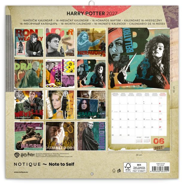 NOTIQUE Poznámkový kalendář Harry Potter 2027, 30 x 30 cm
