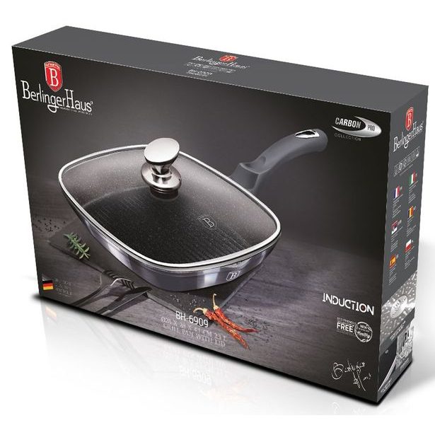BERLINGERHAUS Pánev grilovací s mramorovým povrchem a poklicí 28 cm Carbon PRO Line BH-6909