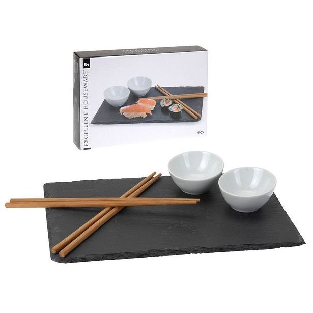 EXCELLENT HOUSEWARE Sushi set porcelán/břidlice/bambus sada 7ks KO-210000100