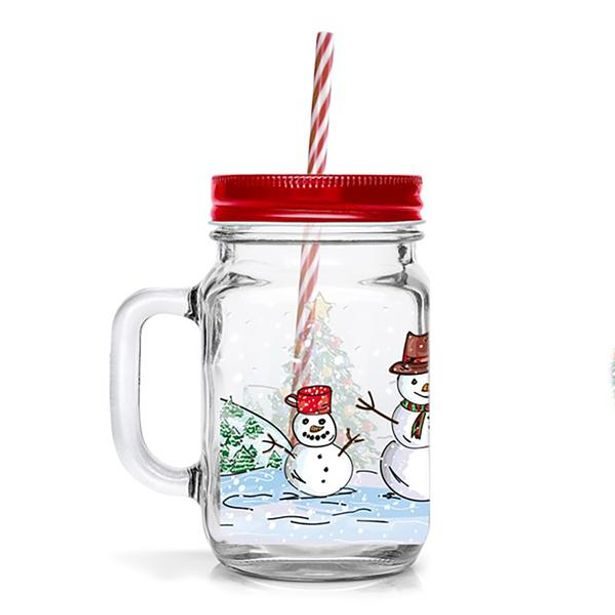 TORO SKLENICE MASON S VÍČKEM A BRČKEM 450ML SNĚHULÁK_hamashop