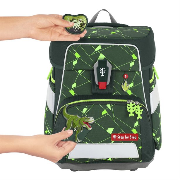 Školní aktovka Step by Step SPACE SHINE, Dino Night Tyro - 5 dílný set, AGR certifikát