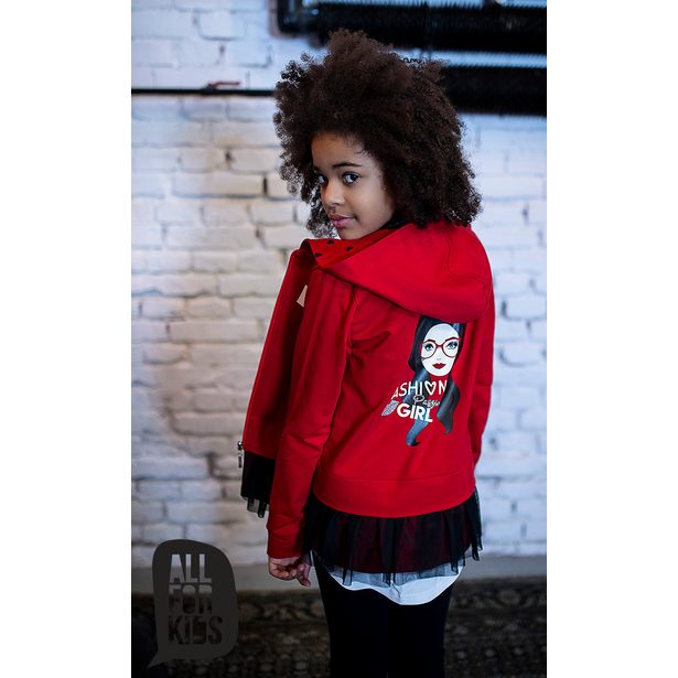 Mikina dívčí OMG červená s ozdobným kanýrem