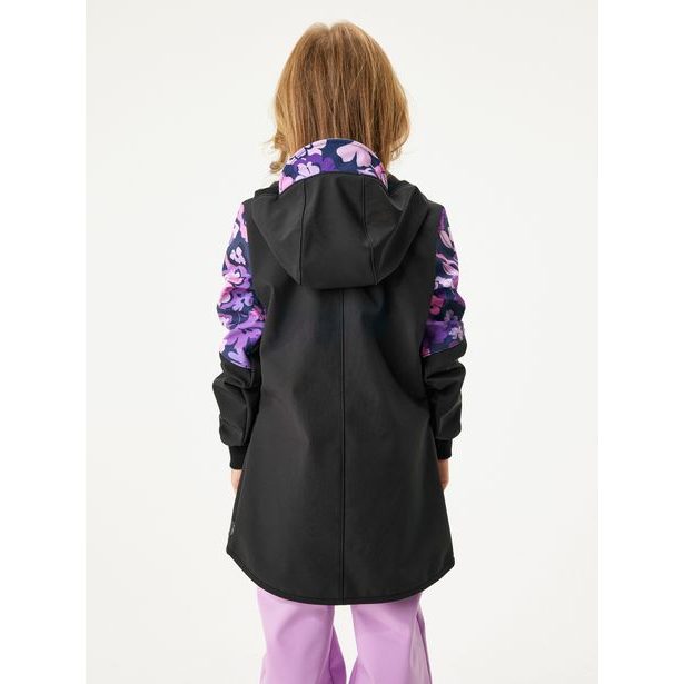 Unuo Dívčí softshellový kabát s fleecem Street, Černá, Kytky