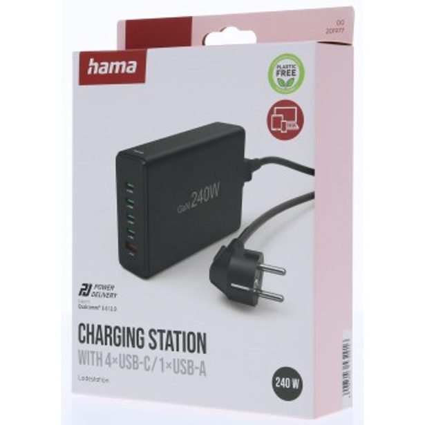 Hama USB nabíjecí stanice GaN, 4x USB-C PD, 1x USB-A QC, 240 W