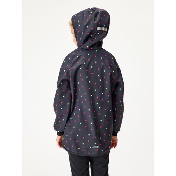 Unuo, Dětská softshellová bunda bez zateplení pružná Basic, Černá, Puntík