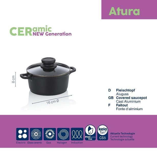 KELA Kastrol s keramickým povrchem a poklicí ATURA 16 cm 1 l KL-15169