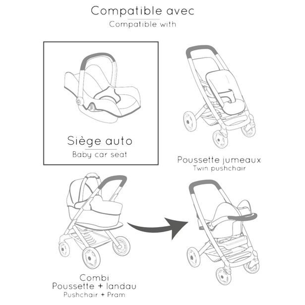 3v1 Autosedačka a židlička MC&Q pro panenky béžová