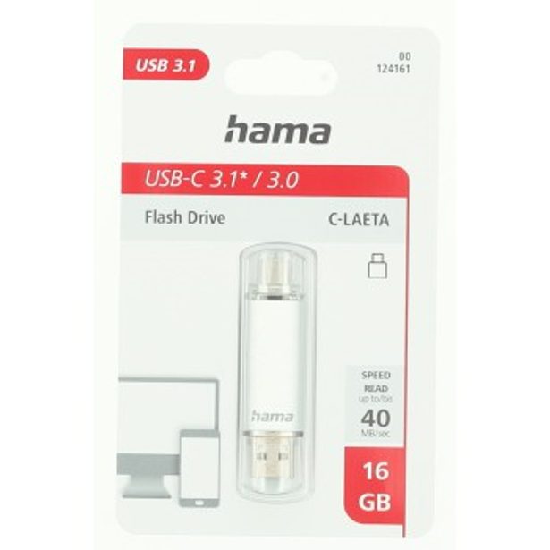 Hama Flash Pen Laeta, USB-C/USB-A 3.1, 16 GB, 40 MB/s, stříbrný