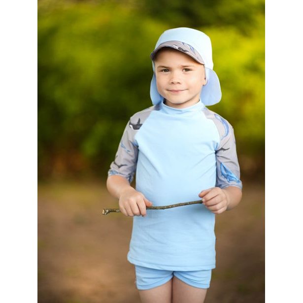 Unuo, Dětská kšiltovka s plachetkou a UV ochranou 50+, Sv. Modrá, Velryby