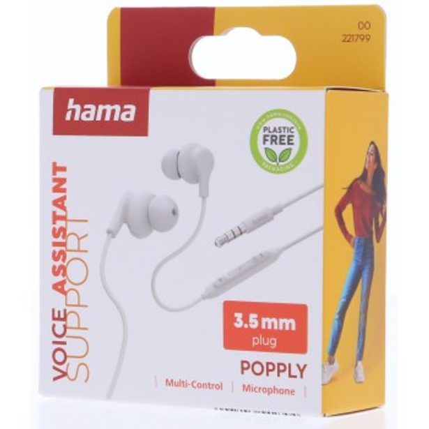 Hama sluchátka s mikrofonem Popply, špunty, bílá