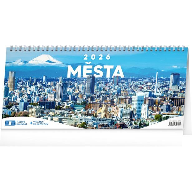 NOTIQUE Stolní kalendář Města 2026 – 14denní, 33 x 14,5 cm