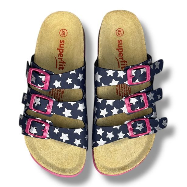 Superfit 0-800113-8400 – dívčí pantofle modré se stříbrnými hvězdičkami