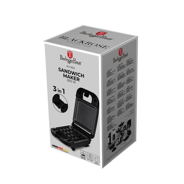 BERLINGERHAUS Sendvičovač 3 v 1 s odnímatelnými deskami Black Rose Collection BH-9832