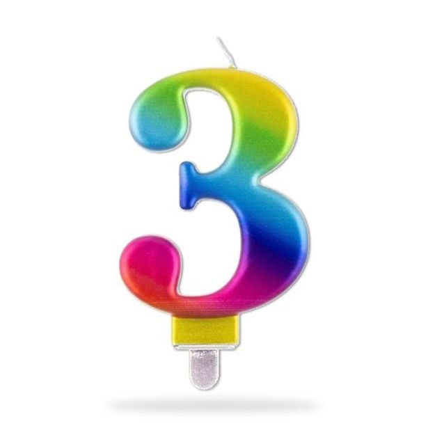 TORO SVÍČKA ČÍSLICE "3" ZAPICHOVACÍ, 7,5CM, DUHOVÁ_hamashop
