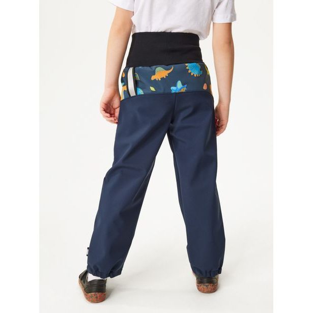 Unuo Dětské softshellové kalhoty s fleecem Basic, Tm. Modročerná, Dinosauři