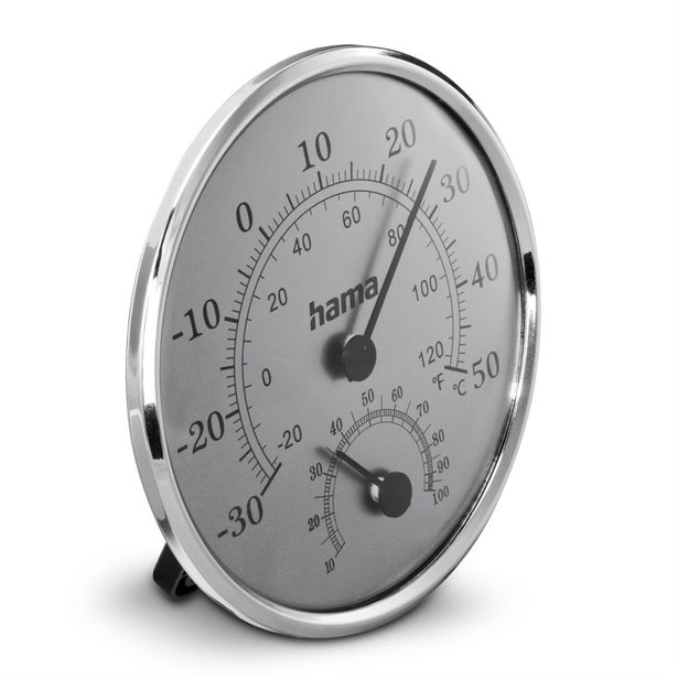 Hama Saipan, analogový teploměr/vlhkoměr, stříbrný/sivý