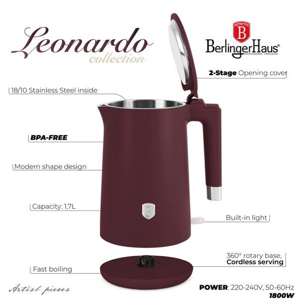 BERLINGERHAUS Rychlovarná konvice s dvojitou stěnou 1,7 l Leonardo Collection LP-BH-272