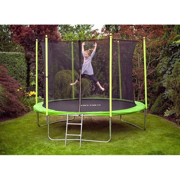 Trampolína CROSS se sítí a žebříkem, zelenočerná, 306x306x250cm