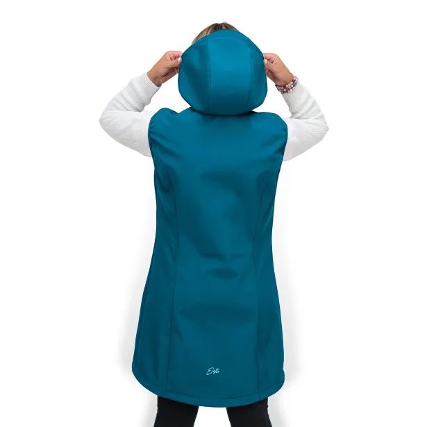 ESITO Dámská dlouhá softshellová vesta Turquoise - tyrkysová