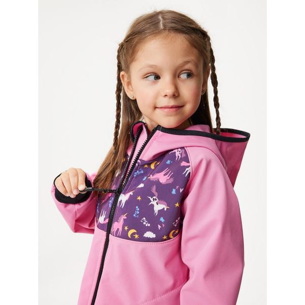 Unuo Dětská softshellová bunda s fleecem Basic, Růžová, Jednorožci
