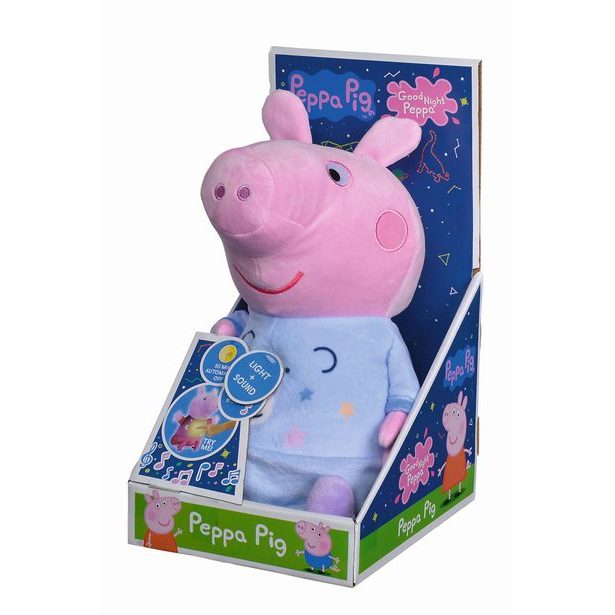 Peppa Pig 2v1 plyšový usínáček hrající + světlo, modrý, 25 cm