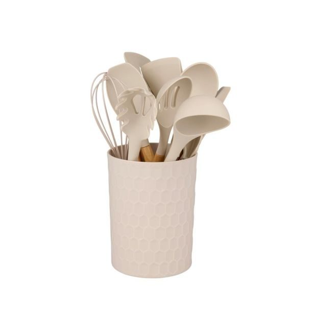 ALPINA Kuchyňské náčiní s bambusovou rukojetí ve stojanu 12 ks 32 cm béžová ED-233239