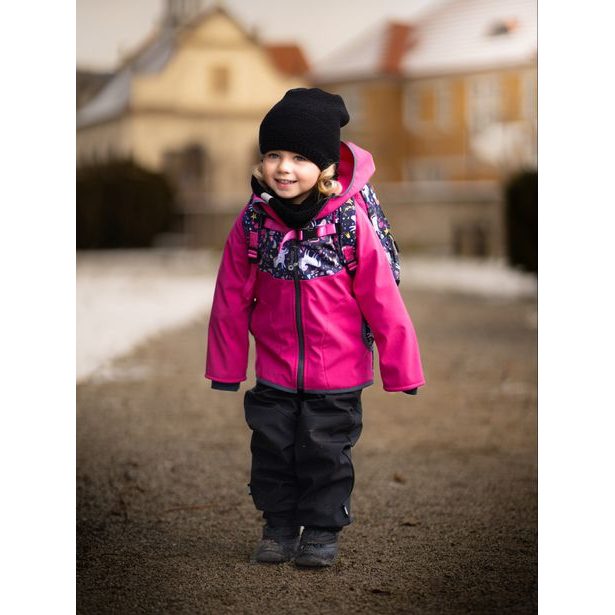 Unuo, Dětská softshellová bunda s fleecem Basic, Fuchsiová, Jednorožci