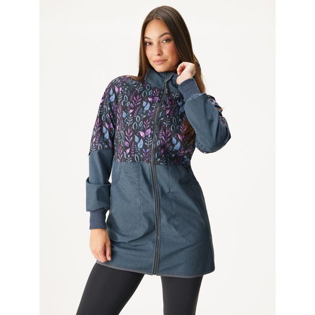 Unuo, Dámský softshellový kabát s fleecem, Žíhaná Tm. Modrá, Lístečky