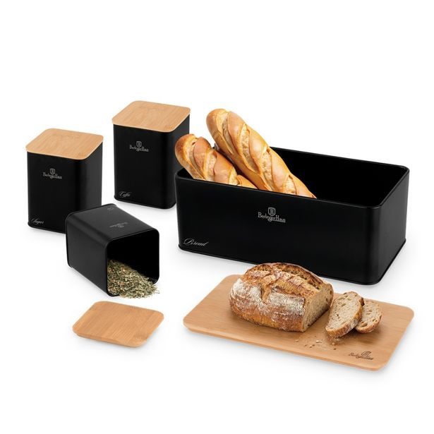 BERLINGERHAUS Chlebník a sada dóz na potraviny 4 ks Matte Black Collection BH-8903