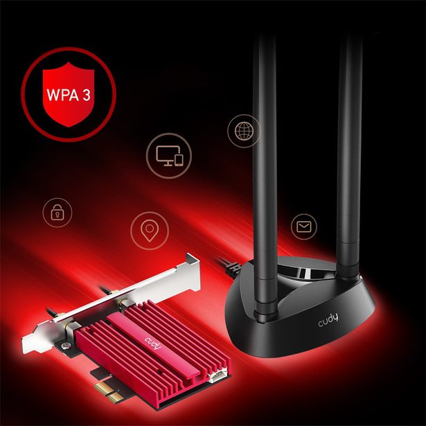 Cudy AX5400 Wi-Fi 6E PCI-Express síťová karta, Tri-Band, ext. anténa se stojánkem (WE4000)