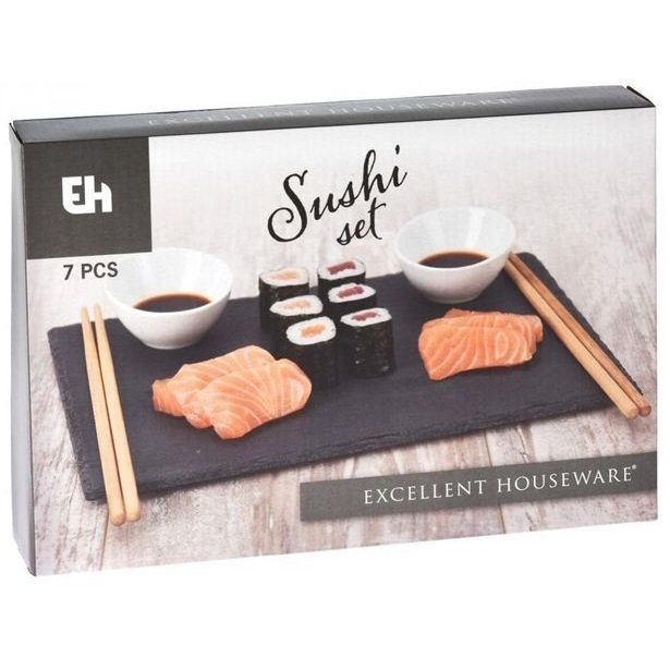 EXCELLENT HOUSEWARE Sushi set porcelán/břidlice/bambus sada 7ks KO-210000100