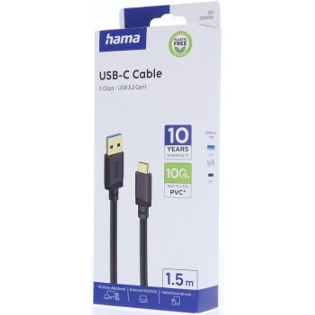 Hama USB A-C kabel 1,5 m, USB 3.2 Gen1 5 Gb/s, černý