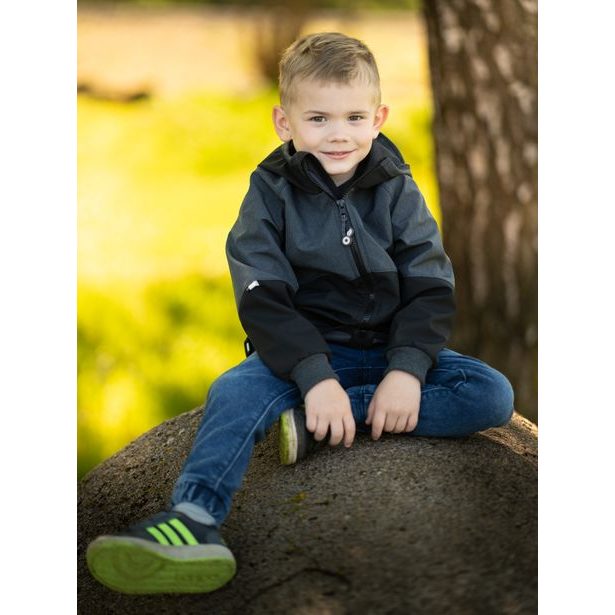 Unuo, Dětská softshellová bunda bez zateplení Street, Černá, Žíhaná Antracitová