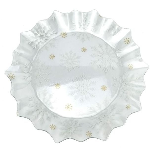 talíř d29,5cm VÁNOČNÍ VLOČKY, sklo