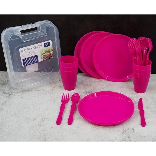 EXCELLENT HOUSEWARE Pikniková sada nádobí v boxu 31 ks růžová KO-030001750ruzo