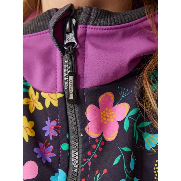 Unuo Dívčí softshellový kabát s fleecem Street, Ostružinová, Kytičky