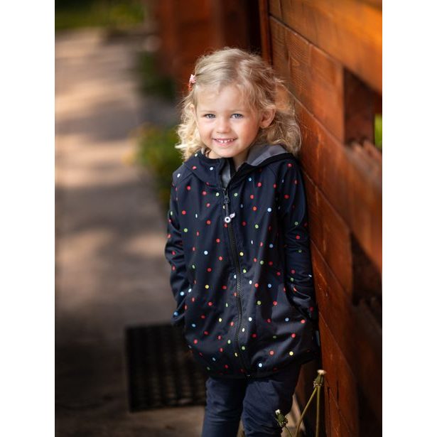 Unuo, Dětská softshellová bunda bez zateplení pružná Basic, Černá, Puntík