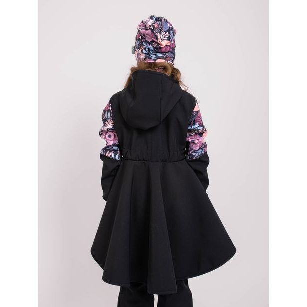 Unuo, Dívčí softshellový kabát s fleecem Romantico, Černá, Kouzelné květiny