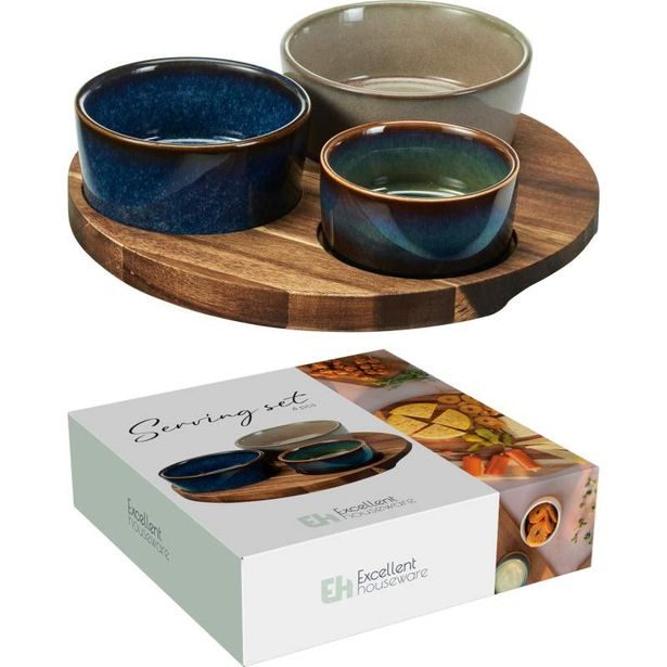EXCELLENT HOUSEWARE Servírovací misky na akátovém podnose sada 4 ks KO-278001190