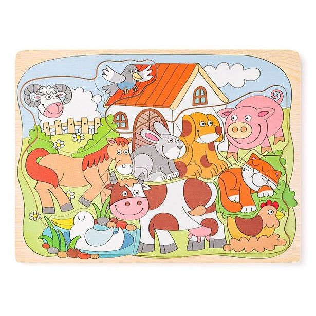 Puzzle na desce "Domácí veselá zvířátka"