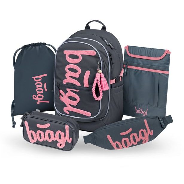 BAAGL SET 5 Core Logo růžový: batoh, penál, sáček, ledvinka, obal na notebook GRS