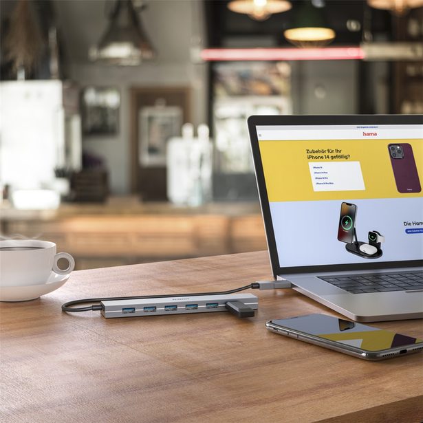 Hama USB hub, 7 portů, USB 3.2, 5 Gb/s, USB-C adaptér, síťový zdroj