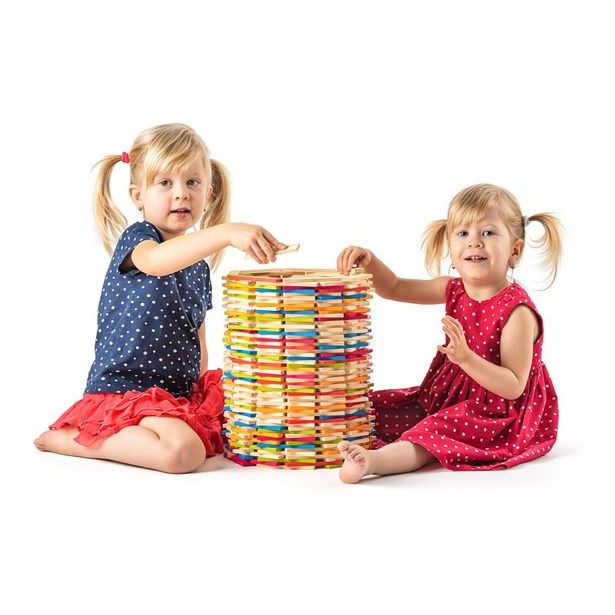 Stavebnica vo vedierku prírodná / farebná - Emma, 200ks