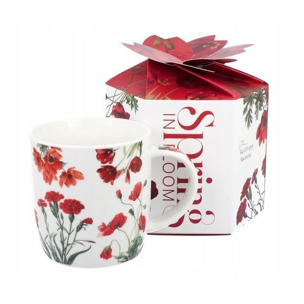 hrnek 400ml SPRING-červené květy, porcelán, DB